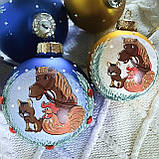 Новорічна іграшка зі скла символ року 65 мм "Кінь і друзі", фото 2