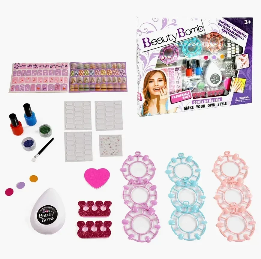 Набір для манікюру 667-16, накладні нігті, пилка, лаки, баф, наклейки., фото 1