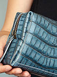 Велика косметичка з натуральної шкіри жіноча Бірюзова з тисненням Крокодил, фото 7