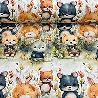 Турецька бавовняна тканина ранфорс digital "Маленькі звірята в травах" 240 см, фото 3