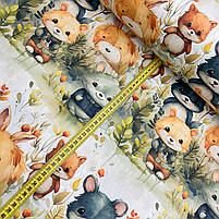 Турецька бавовняна тканина ранфорс digital "Маленькі звірята в травах" 240 см, фото 2