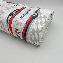 Турецька бавовняна тканина ранфорс "Червоні автомобілі на білому" 240 см, фото 5