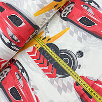 Турецька бавовняна тканина ранфорс "Червоні автомобілі на білому" 240 см, фото 2