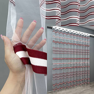 Тюль фатин смуги. Колір бордовий з білим. Код 1772т