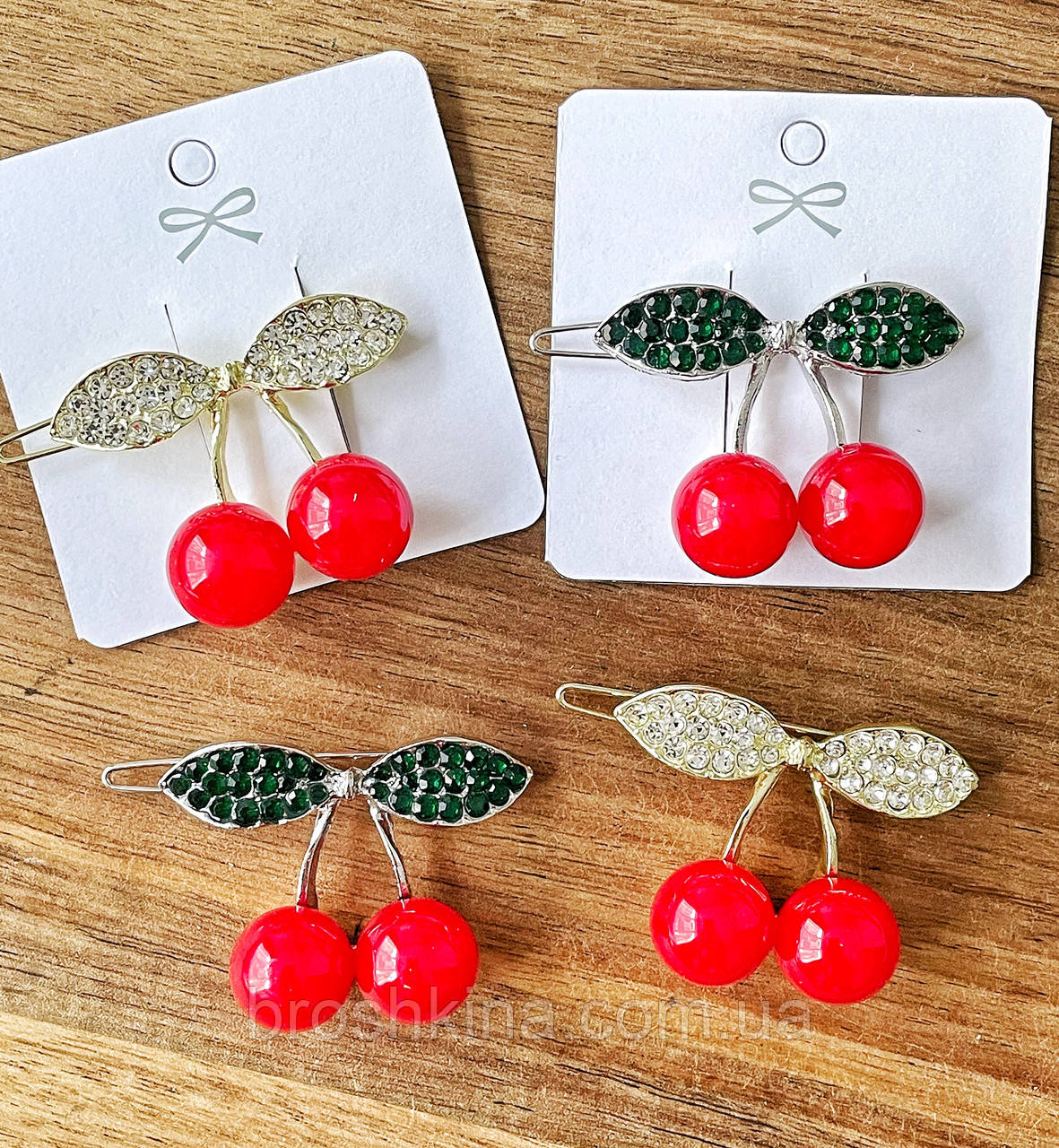 Заколка на чубчик металева оптом 4*3 см ВИШЕНКИ, фото 1