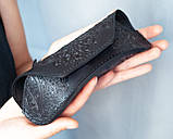 Футляр для окулярів шкіряний чорний з орнаментом Квітучий Сад | очешник шкіра, фото 2