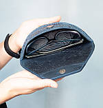 Футляр для окулярів шкіряний темно-синій з орнаментом Карпати | очешник шкіра, фото 4