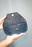 Футляр для окулярів шкіряний темно-синій з орнаментом Карпати | очешник шкіра, фото 5