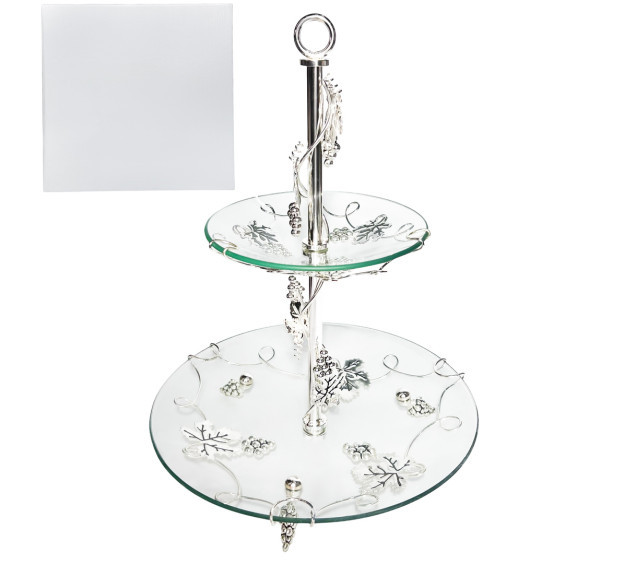 37208 Фруктовниця 2х-яр. кругла декор Виноград (30*30*39см), фото 1