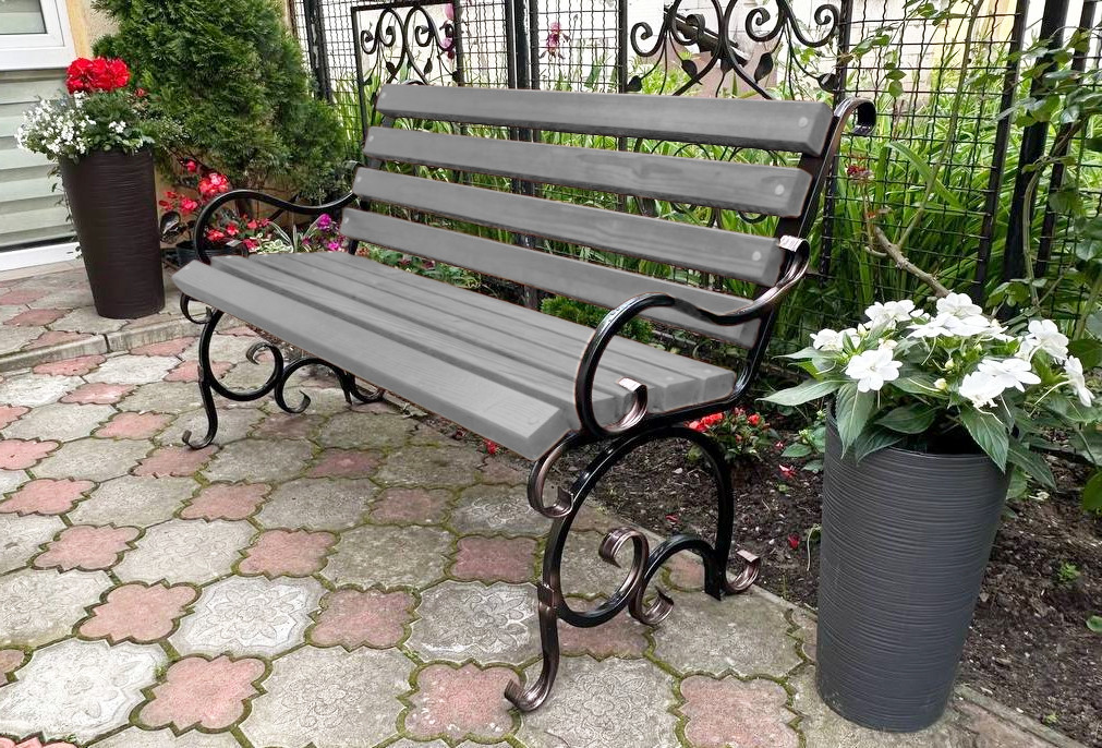 Лавка садова кована Tobi Sho Дольче з підлокітниками для дачі, тераси 170 см колір антрацит, фото 1