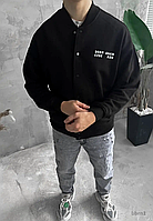 Чоловіча чорна куртка бомбер осінь весна без капюшона , Демісезонний бомбер чорного кольору стильний nikiwe