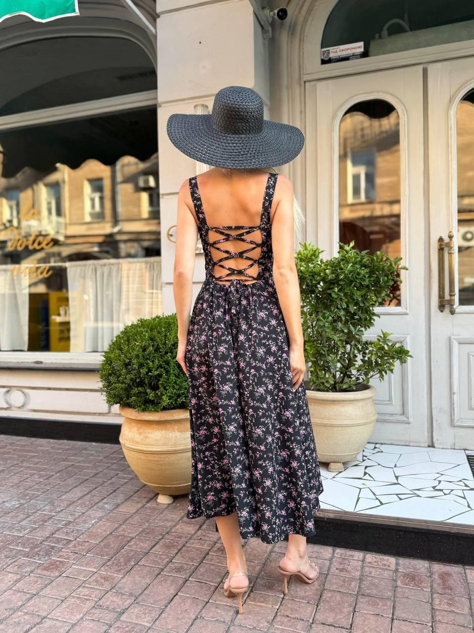 Сарафан жіночмй літій СОФТ р.42-48 приталений зі шнурівкою на спинці ЧОРНИЙ 1671, фото 1