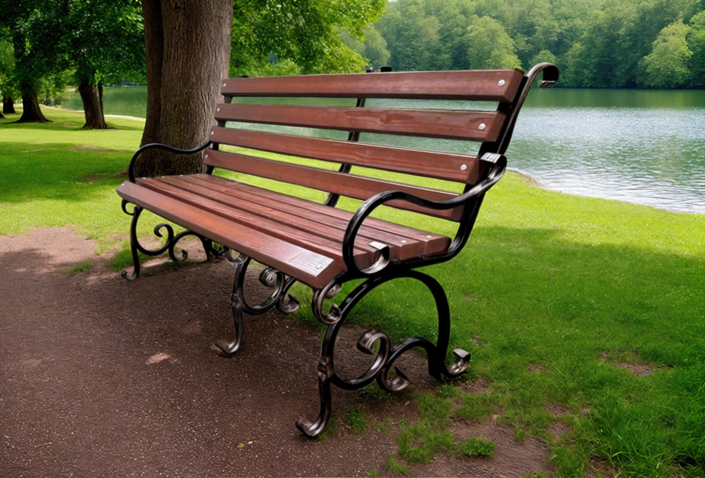 Лавка садова кована Tobi Sho Дольче з підлокітниками для дачі, тераси 200 см колір черешня, фото 1