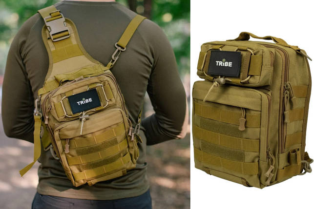 Tribe Sling Pack T-IE-0003 Coyote, 6.5 л | Функціональна, зручна та ергономічн сумка-слінг через плече з системою Molle, фото 1