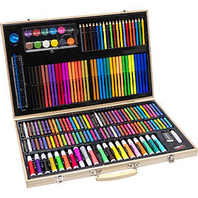 Художній набір для малювання в дерев'яній валізі 220 предметів, Набір комплект юного художника KNZ