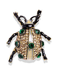 Приваблива брошка-шпилька зневоднений зелений Жук. стрази.  3.5х3.1см