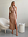 Витончене чарівне приталене вечірнє плаття без рукавів, бежеве, фото 2