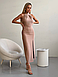 Витончене чарівне приталене вечірнє плаття без рукавів, бежеве, фото 3