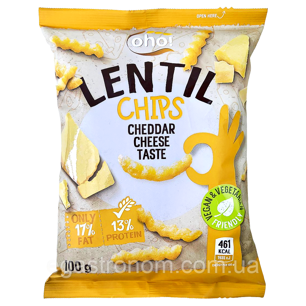 Чипси з сочевиці зі смаком сиру чедер Охо Оho cheddar cheese 100g 23шт/ящ (Код: 00-00017846), фото 1