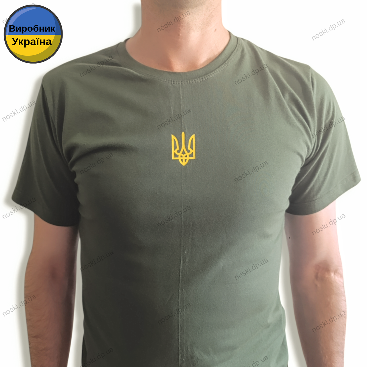 Футболка чоловіча хакі з Тризубом (Герб України) бавовняна літня дихаюча розмір 58, фото 1