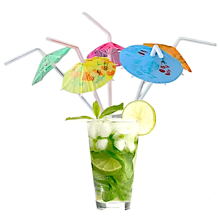 Трубочка коктейльна Парасолька Асорті з вигином біла | Поштучно, фото 1