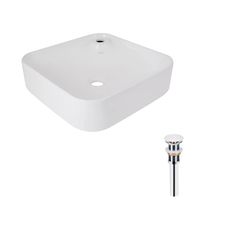 Комплект Qtap Stork: Раковина накладна квадратна 430x430x120 мм White + Донний клапан PU02, фото 1