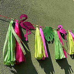 Гірлянда паперова Фламінго, листя монстери та китички тасел