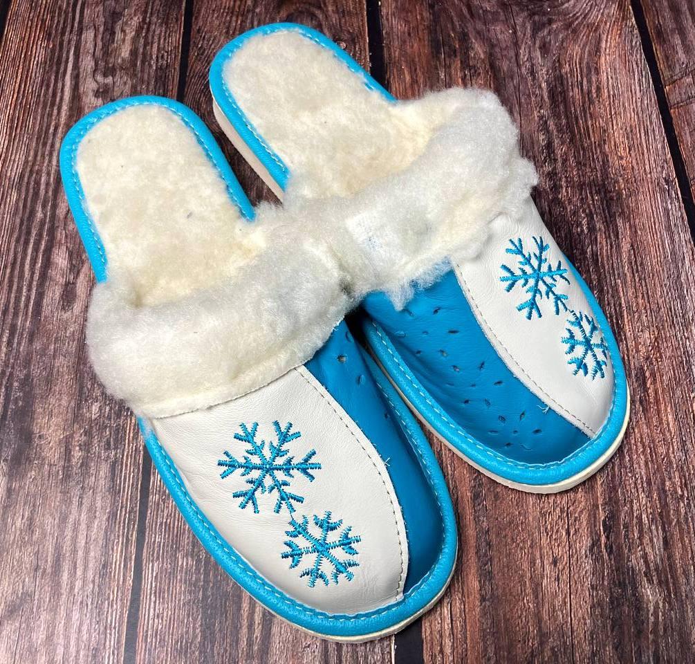 Капці шкіряні на хутрі I Шльопанці на хутрі