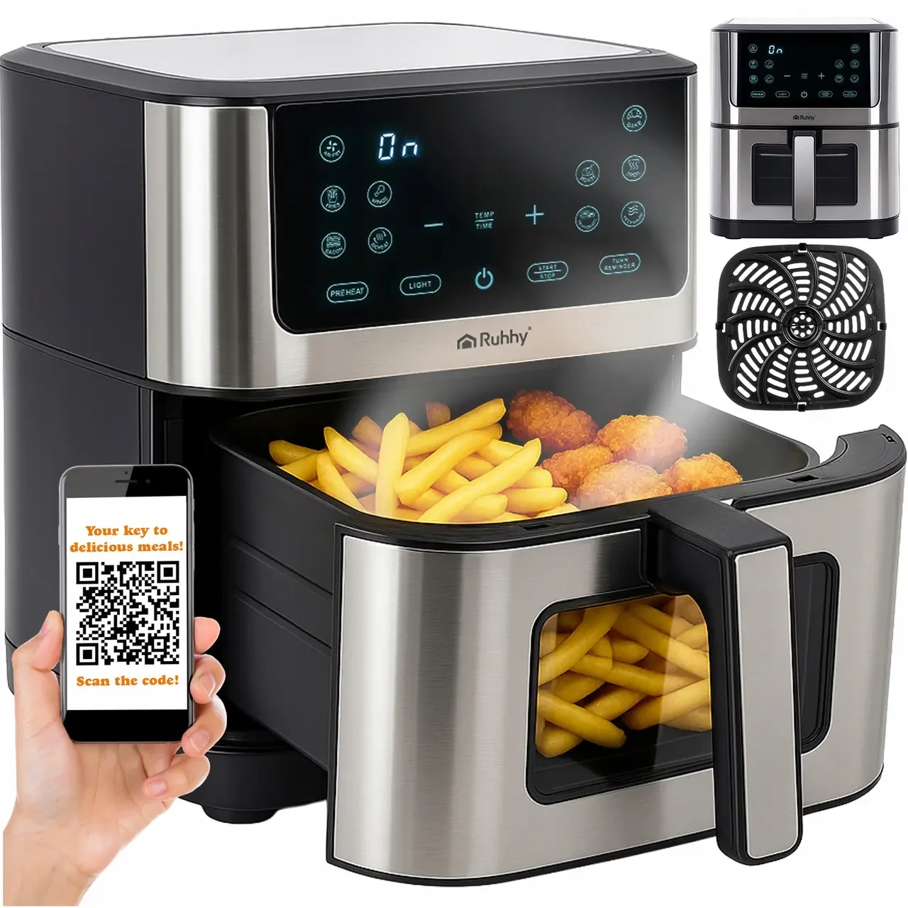 Знежирена фритюрниця RUHHY 25512 XXL 8 л | Air Fryer, 10 програм, сенсорна панель, антипригарне покриття, фото 1