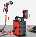 Акумуляторна помпа для води Pump-01 | 2 акумулятори, шланг 5 м, 8 режимів поливу, розпилювач, насос для поливу та миття, фото 3