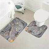 Набір килимків для ванної та туалету | 2 шт, мармуровий принт, антиковзні, вологостійкі, 75×45 та 45×38 см, фото 4