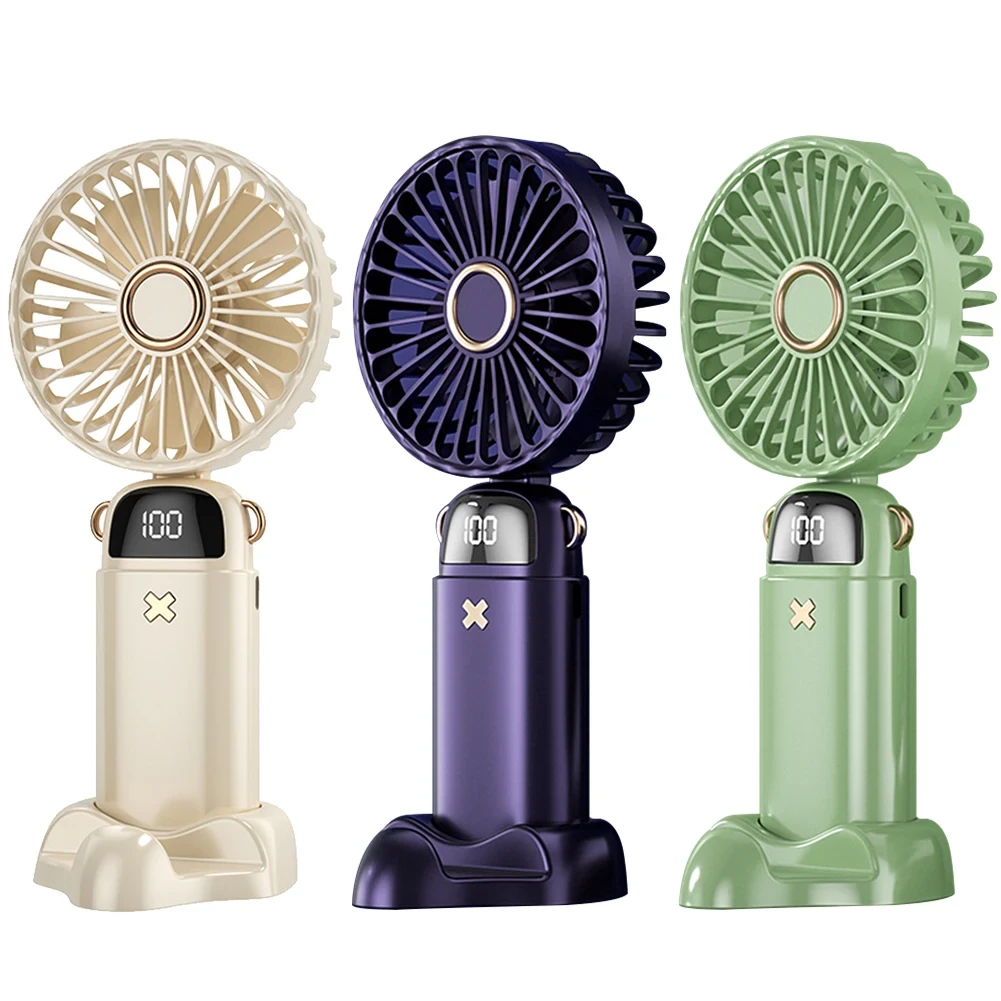 Ручний міні вентилятор Mini Fan XL-880 | USB, 3 швидкості, LCD-дисплей, підставка для телефону, ремінець, фото 1