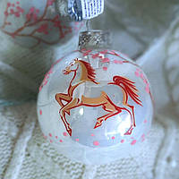 Новорічна іграшка зі скла символ року 65 мм "Кінь у квітучому лісі"