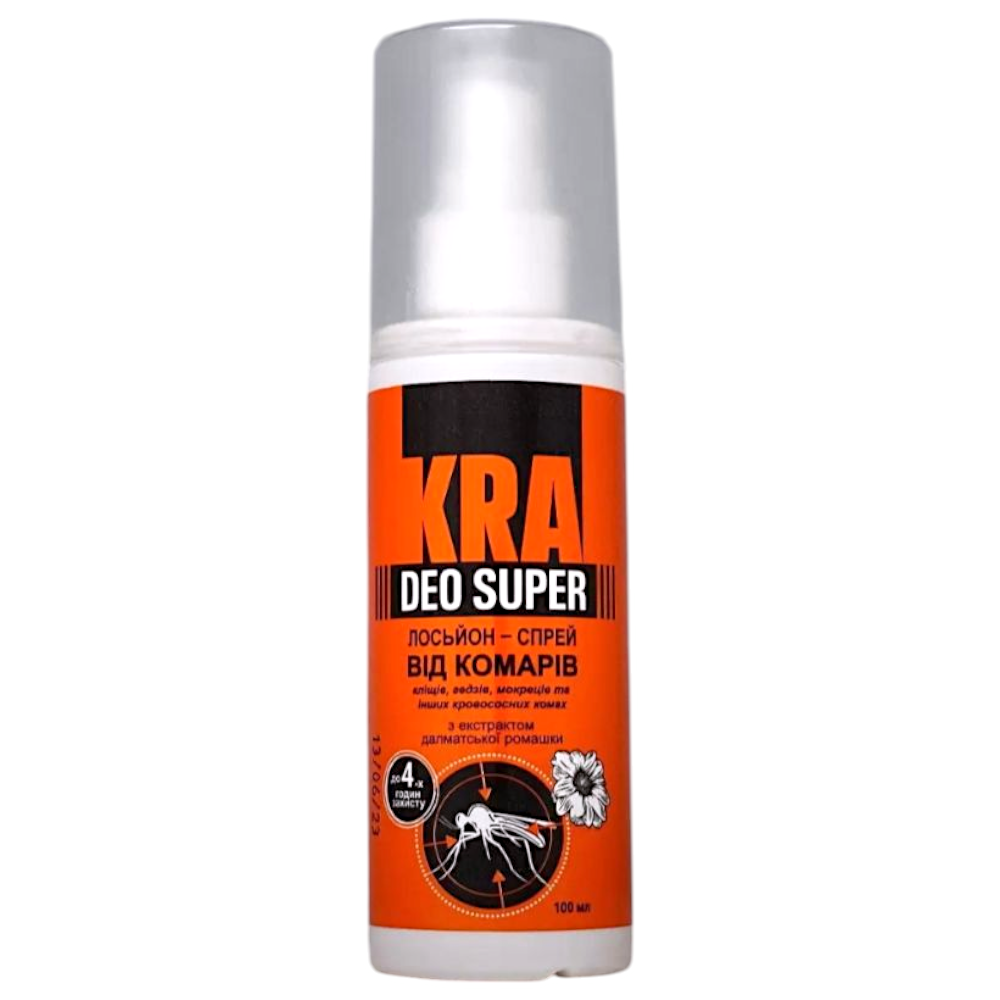 Лосьйон КRА DEO SUPER від комарів кліщів і мошок, Спрей від комах 100 мл