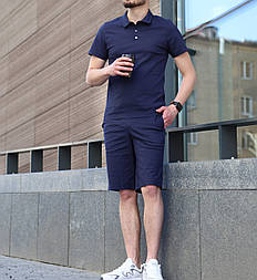 Чоловічий льняний комплект шорти літній. Чоловічий костюм льон Туреччина синій