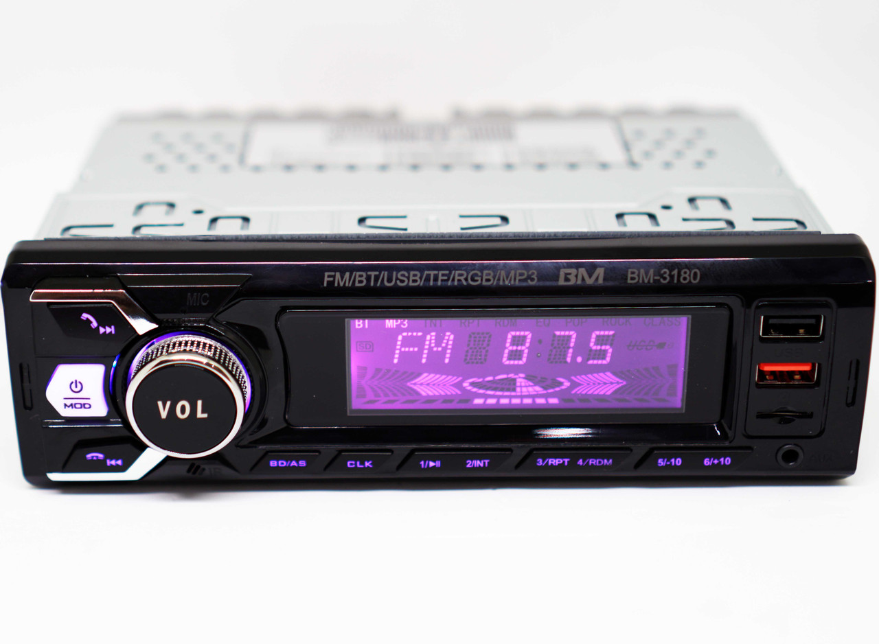 Автомагнітола BOSCHMANN BM-3180 ISO — RGB Bluetooth, 2xUSB, MP3 Player, FM, microSD, AUX, фото 1