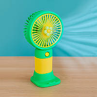 Портативний вентилятор на акумуляторі AC-38 жовто-бірюзовий, міні вентилятор з підставкою на стіл