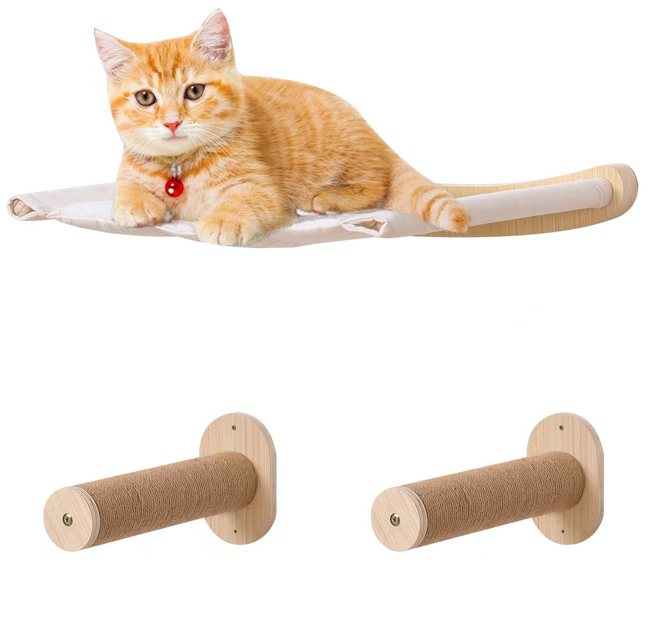 Настінний набір для котів: гамак і сходинки з джутовим канатом MS-42, фото 1