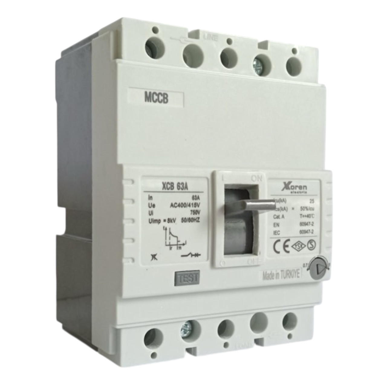 Корпусний автоматичний вимикач 63А, 3 полюса, 25кА, регульована теплова уставка