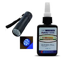 Клей прозорий Kafuter K-300 ультрафіолетовий 50мл з ліхтариком