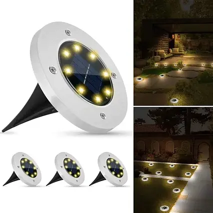 Садовий світильник на сонячній батареї 4 шт 8 діода, Садові ліхтарі, Світильники садові, фото 1