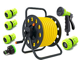 Готовий Комплект для Поливу: Шланг Rudes BELLA 50м (4 шари) на Міцній Металевій Котушці + Насадка