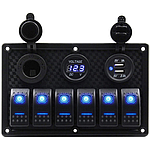 Блок перемикачів 6 клавіш з LED підсвічуванням, вольтметр, USB, прикурювач, 12/24V