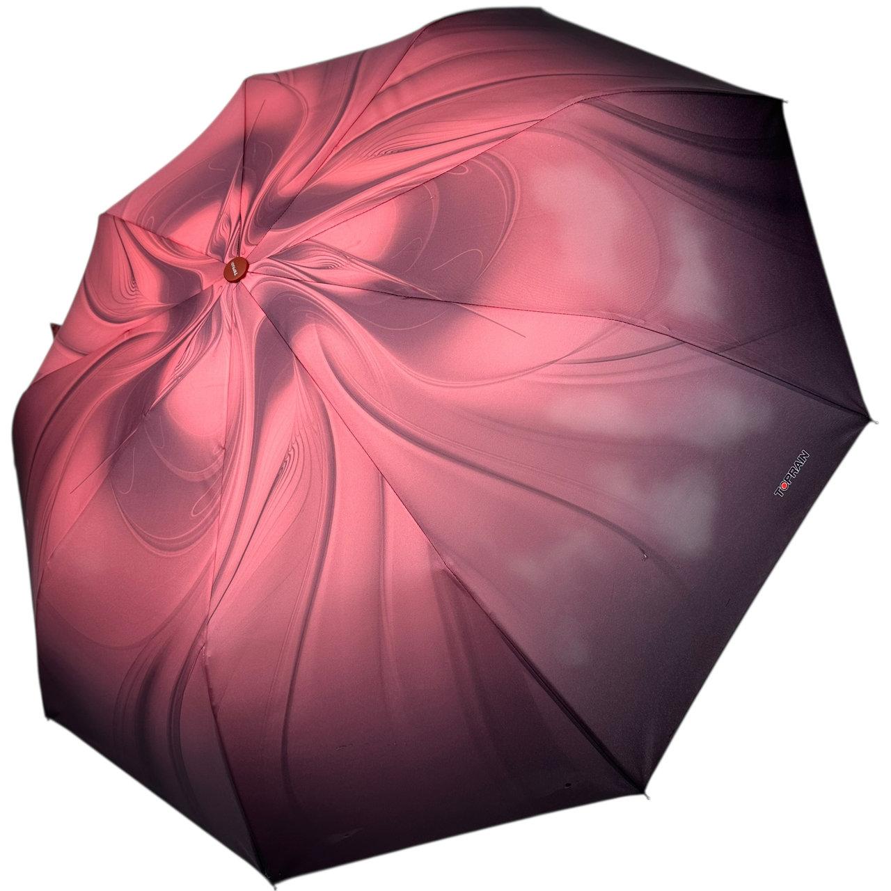 Жіноча парасоля напівавтомат з абстрактним принтом на 9 спиць від Toprain, червона ручка, ТОР 0637-4, фото 1