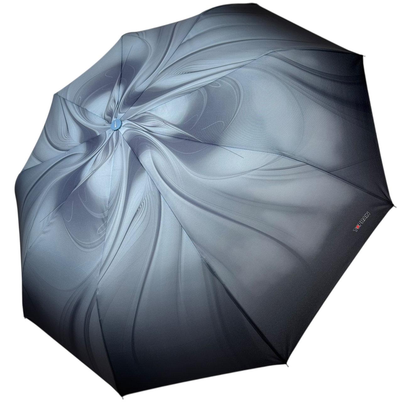 Жіноча парасоля напівавтомат з абстрактним принтом на 9 спиць від Toprain, блакитна ручка, ТОР 0637-5
