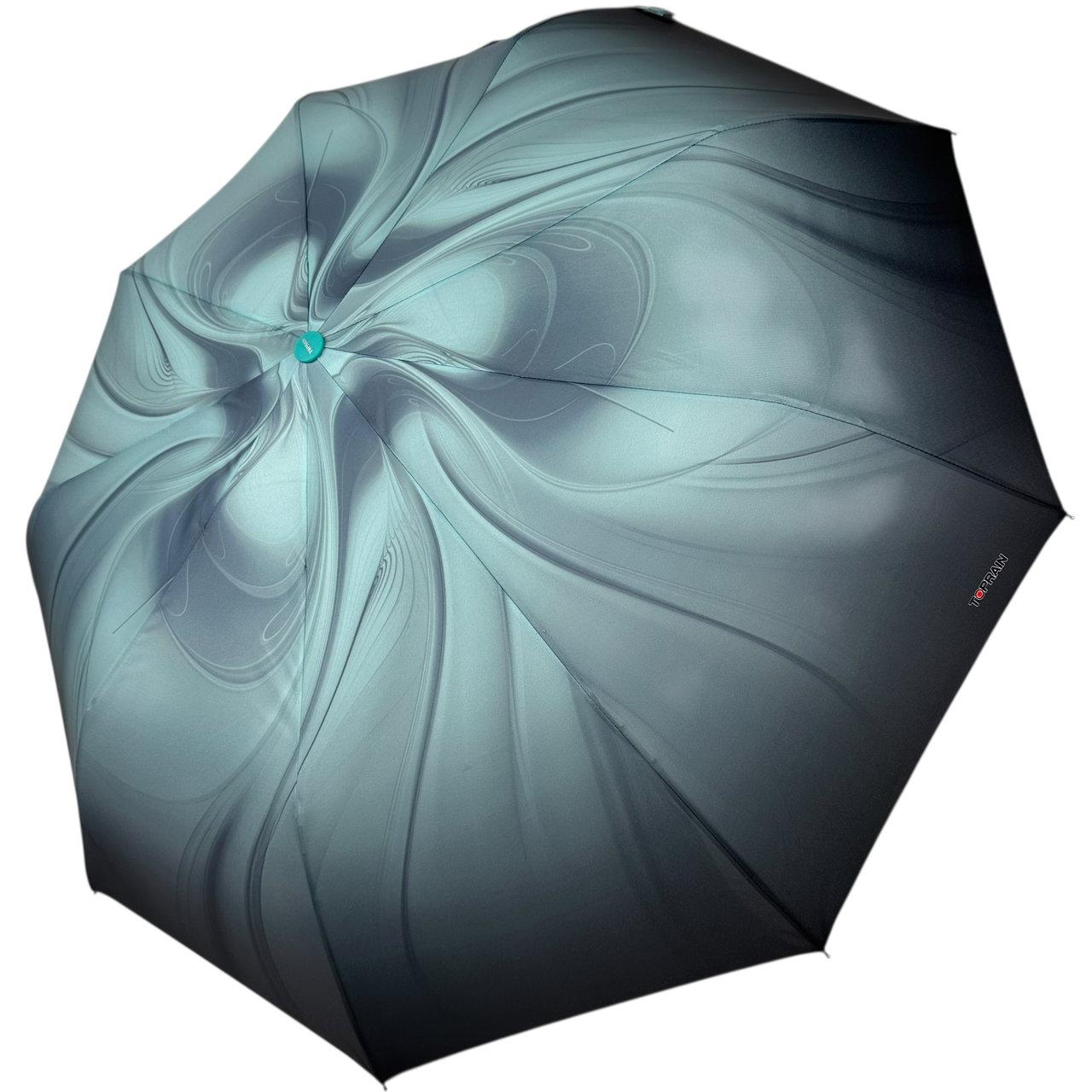 Жіноча парасоля напівавтомат з абстрактним принтом на 9 спиць від Toprain, бірюзова ручка, ТОР 0637-6