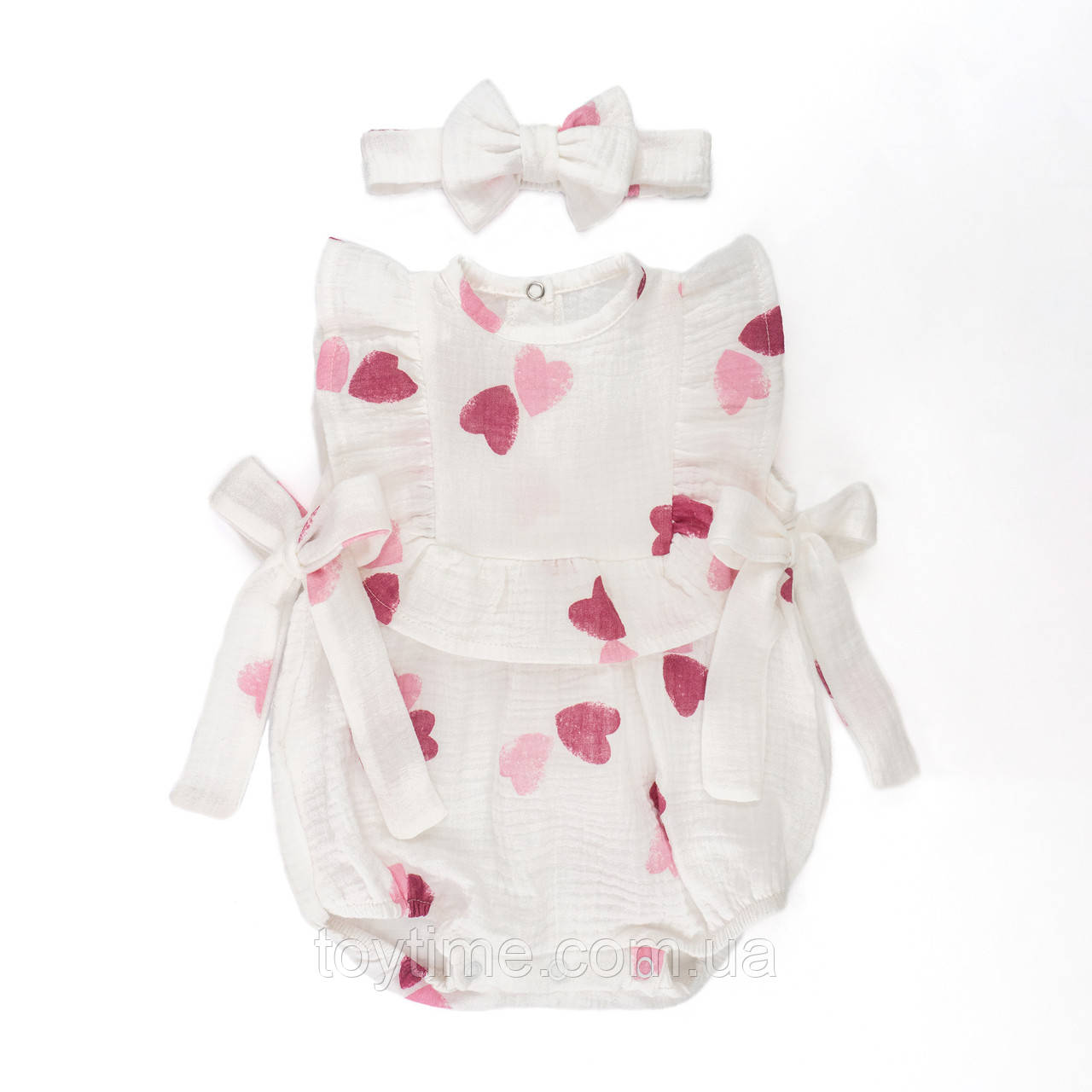 Пісочник для дівчинки з бантиками та пов'язкою Pink hearts, фото 1