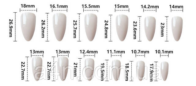Размеры накладных ногтей