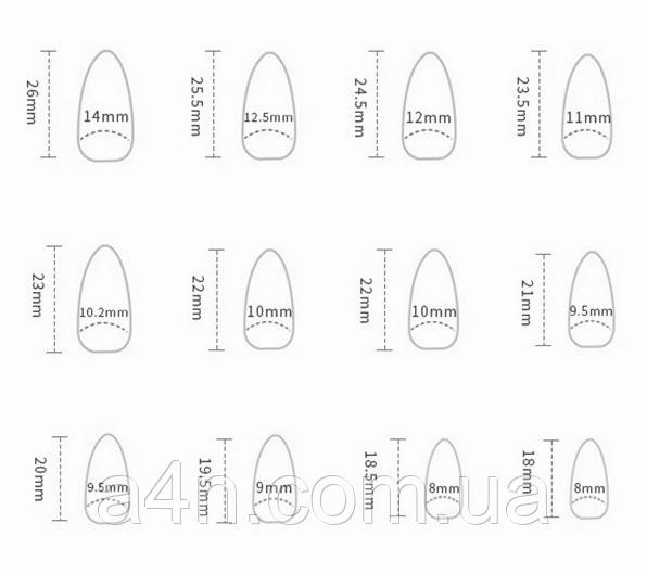 Накладные ногти - Интернет-магазин A4N Размеры накладных ногтей