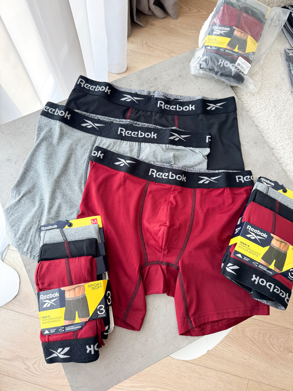 Reebok 3 шт літні м'які чоловічі труси еластичні боксери з тканини для тренувань добре тягнеться, фото 1